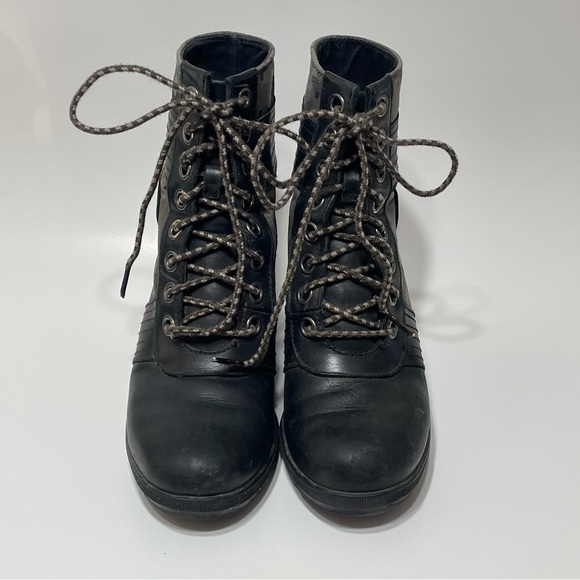 Sorel Lexie Black Camo Wedge Boot Womens 7 Leather Grey Gray - Picture 2 of 8